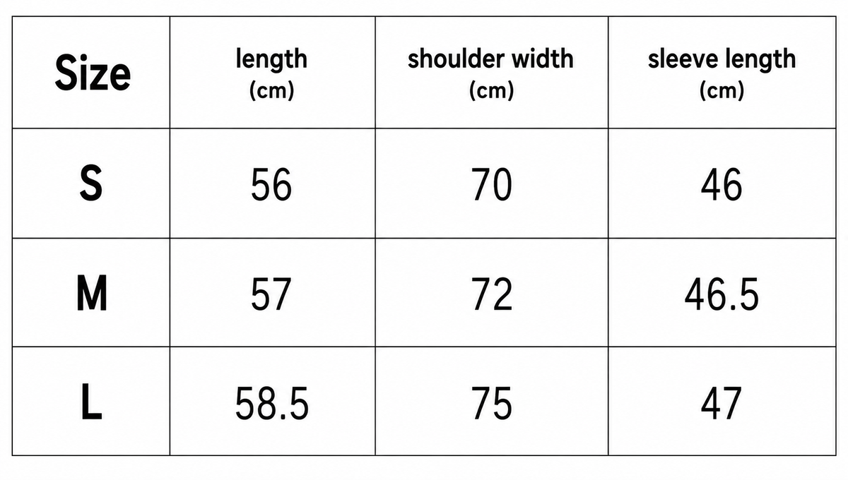 Sizing chart