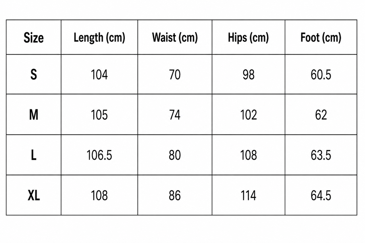 Sizing chart