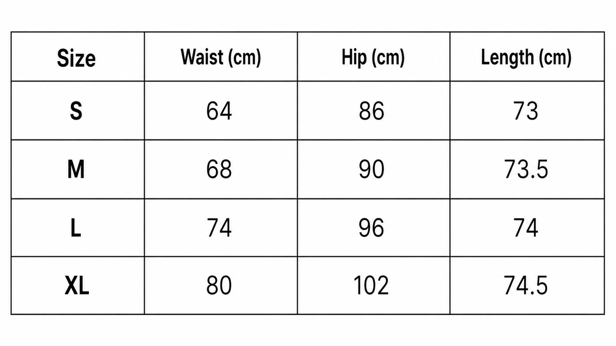 Sizing chart