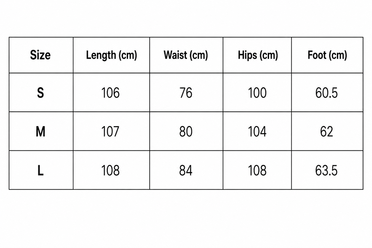 Sizing chart