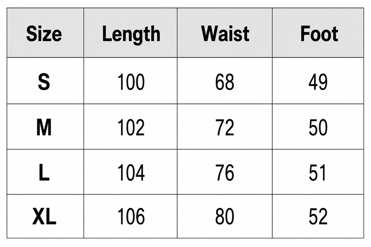 Sizing chart