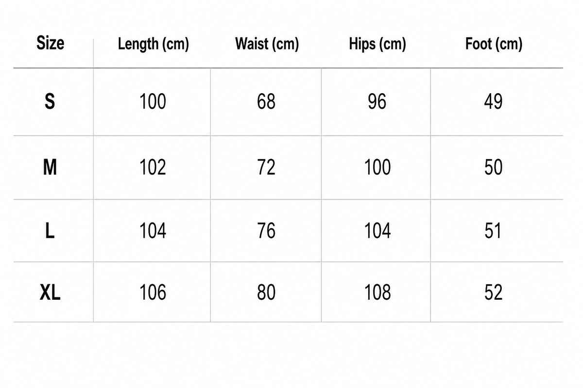 Sizing chart