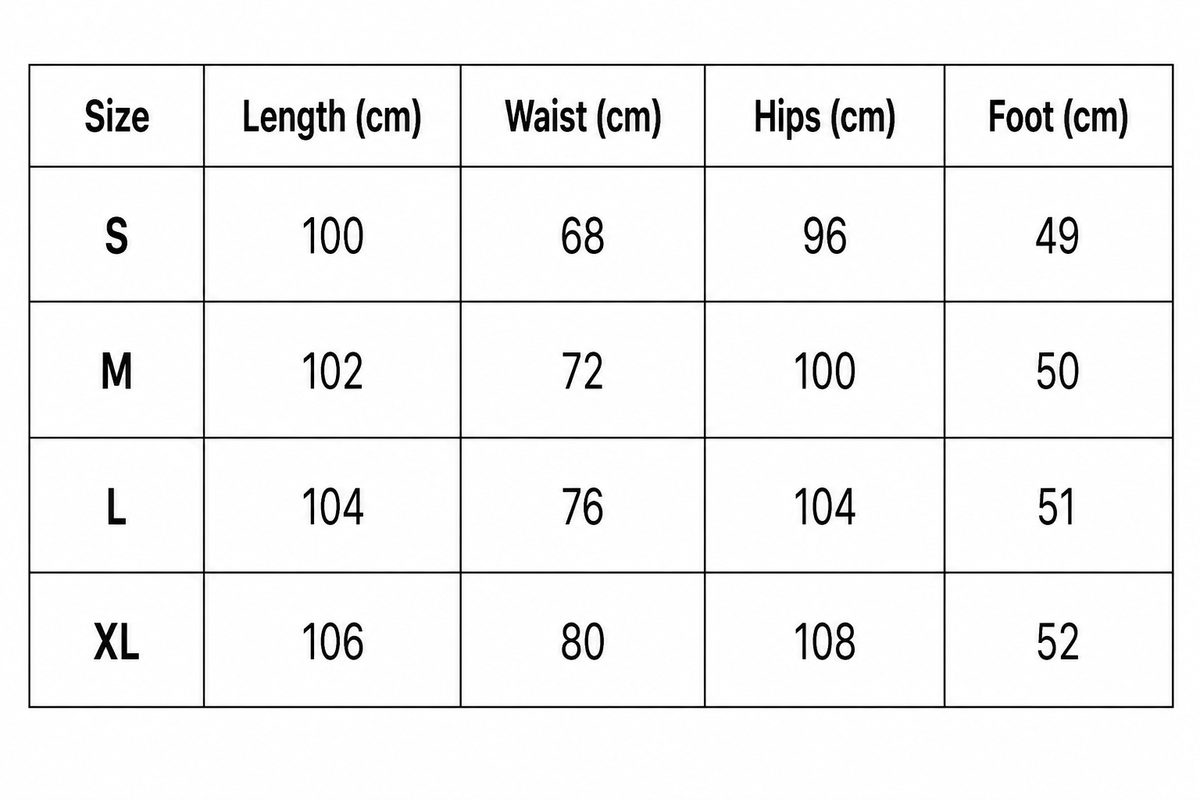Sizing chart