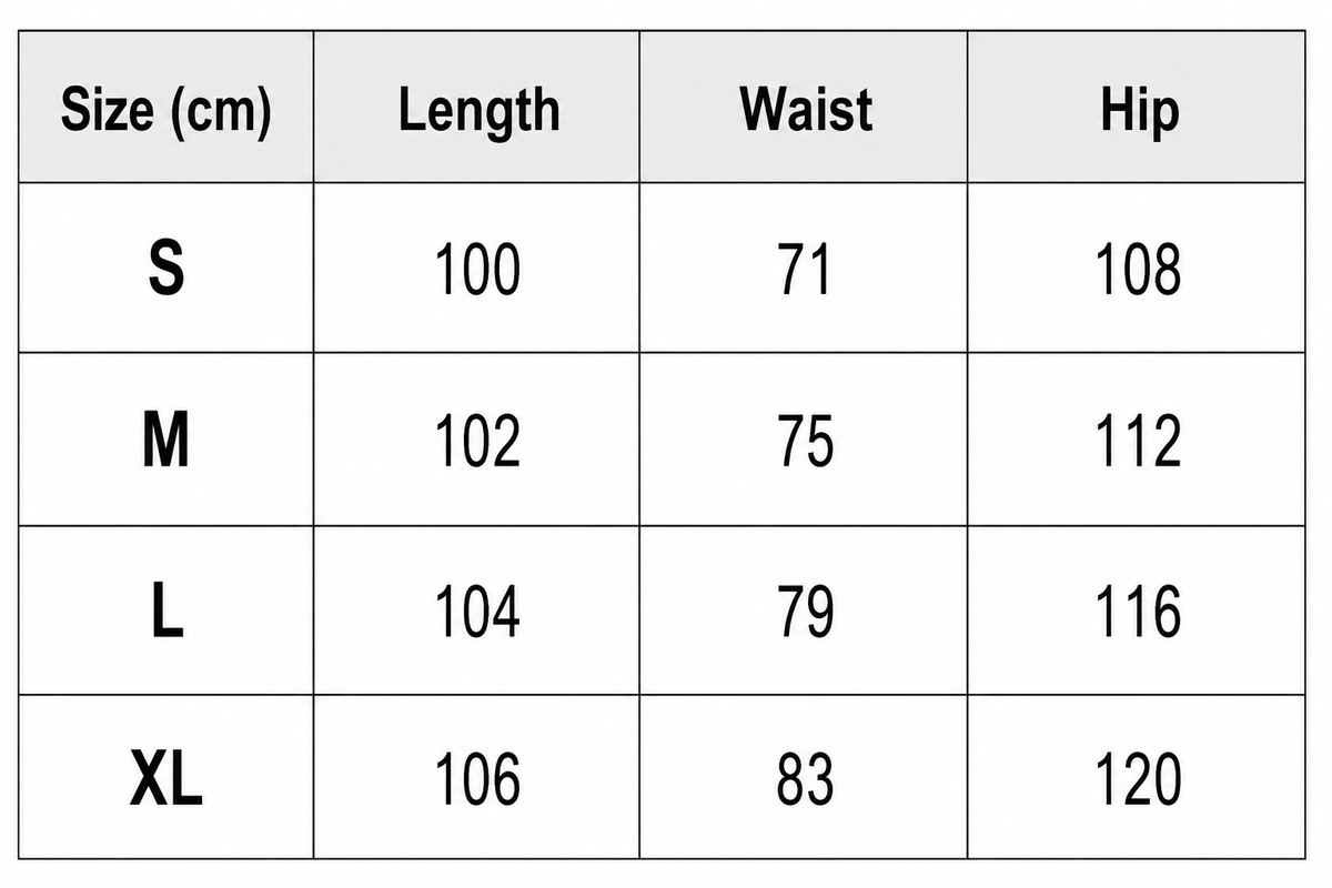 Sizing chart