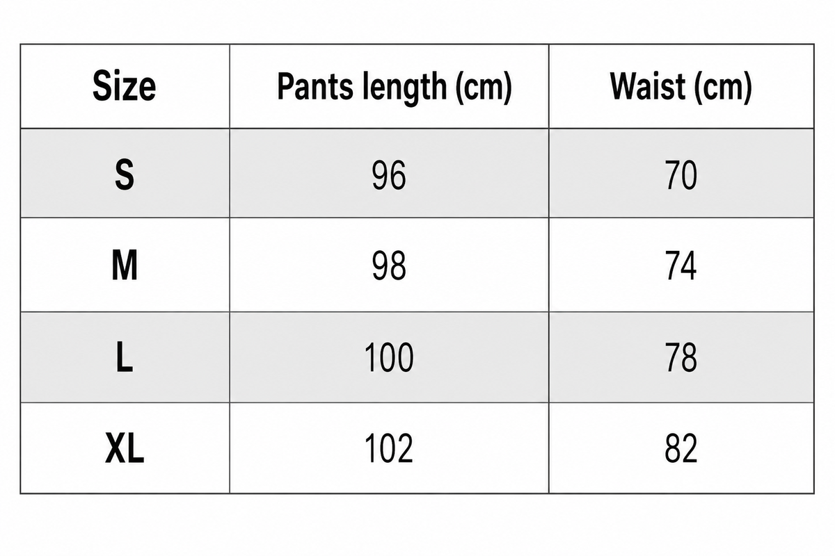 Sizing chart