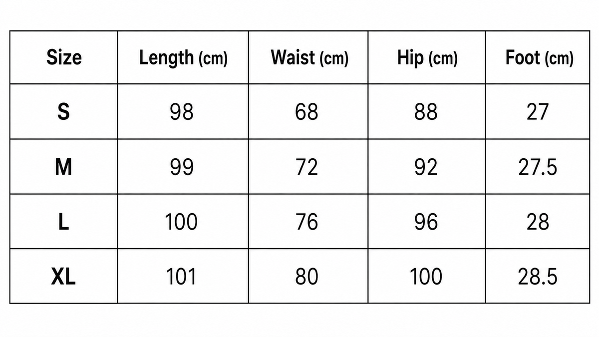 Sizing chart