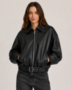 Retro Leather Jacket for Women – Belted Zip Up Vintage Retro Streetwear Jacket