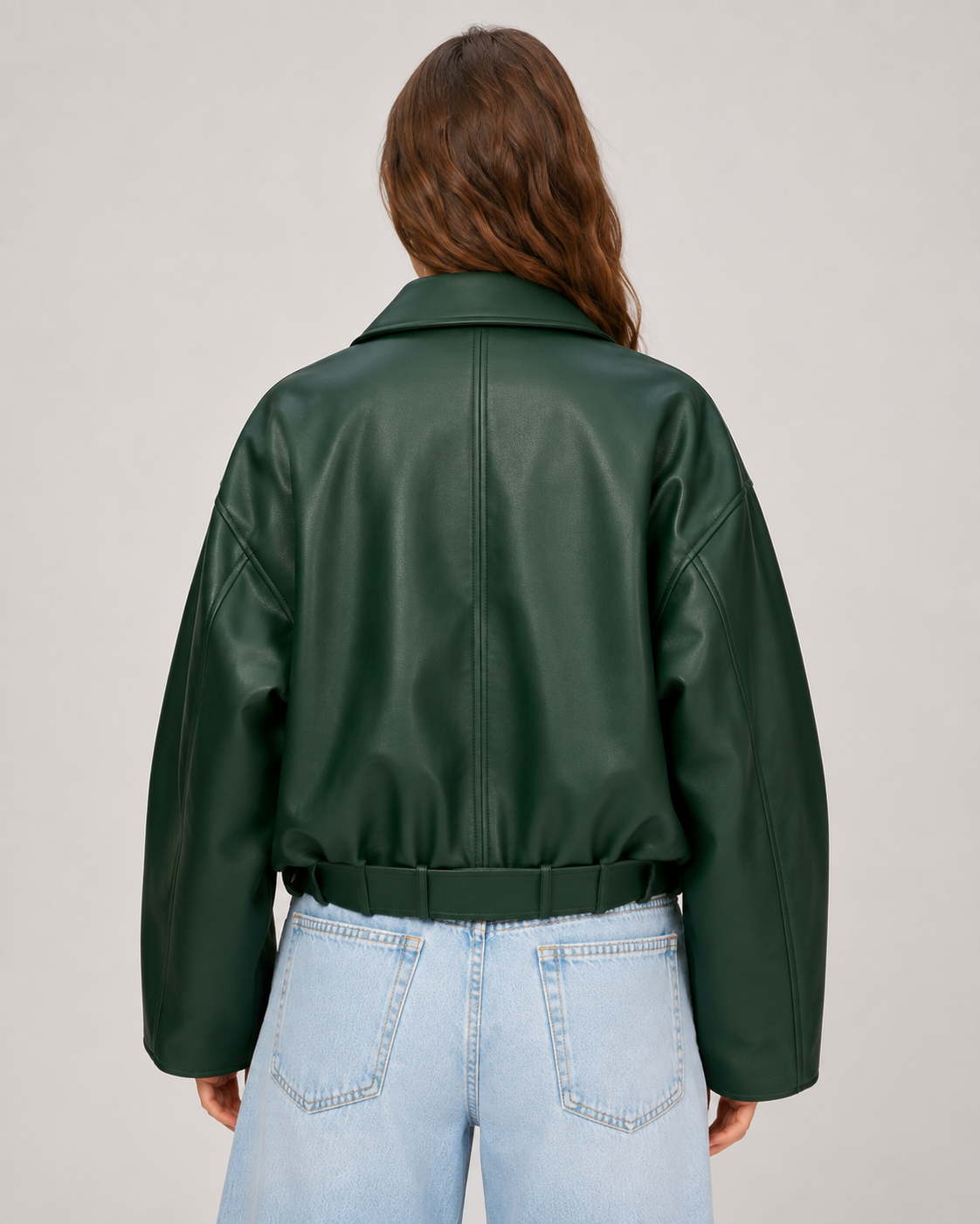 Retro Leather Jacket for Women – Belted Zip Up Vintage Retro Streetwear Jacket