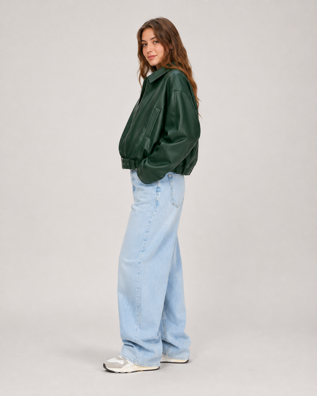Retro Leather Jacket for Women – Belted Zip Up Vintage Retro Streetwear Jacket