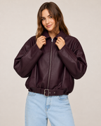 Retro Leather Jacket for Women – Belted Zip Up Vintage Retro Streetwear Jacket