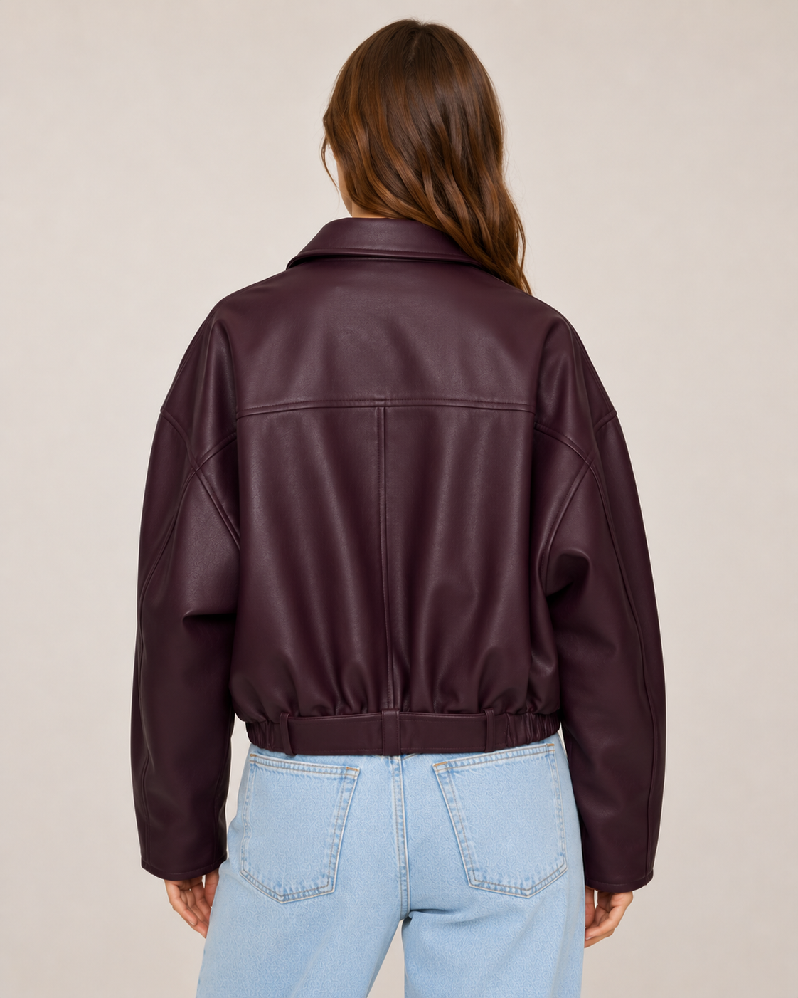 Retro Leather Jacket for Women – Belted Zip Up Vintage Retro Streetwear Jacket