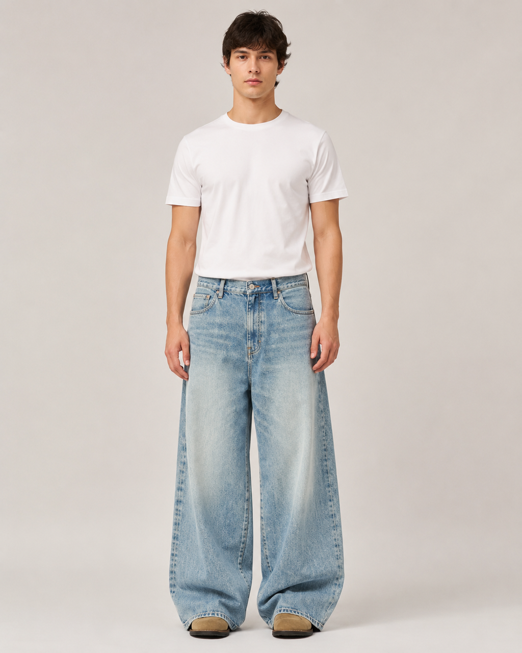 Men's Vintage Washed Wide Leg Denim Jeans – Straight Leg Relaxed Fit Baggy Casual Everyday Jeans