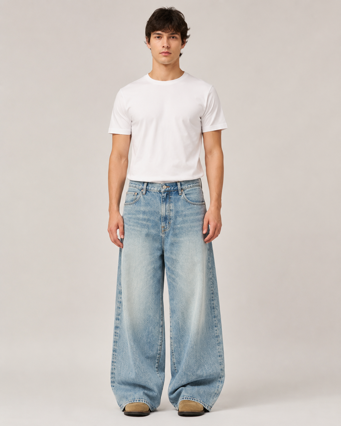 Men's Vintage Washed Wide Leg Denim Jeans – Straight Leg Relaxed Fit Baggy Casual Everyday Jeans
