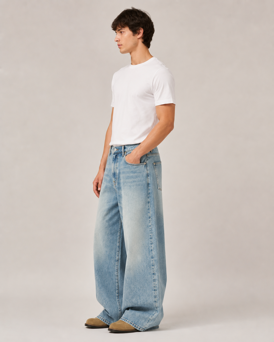 Men's Vintage Washed Wide Leg Denim Jeans – Straight Leg Relaxed Fit Baggy Casual Everyday Jeans