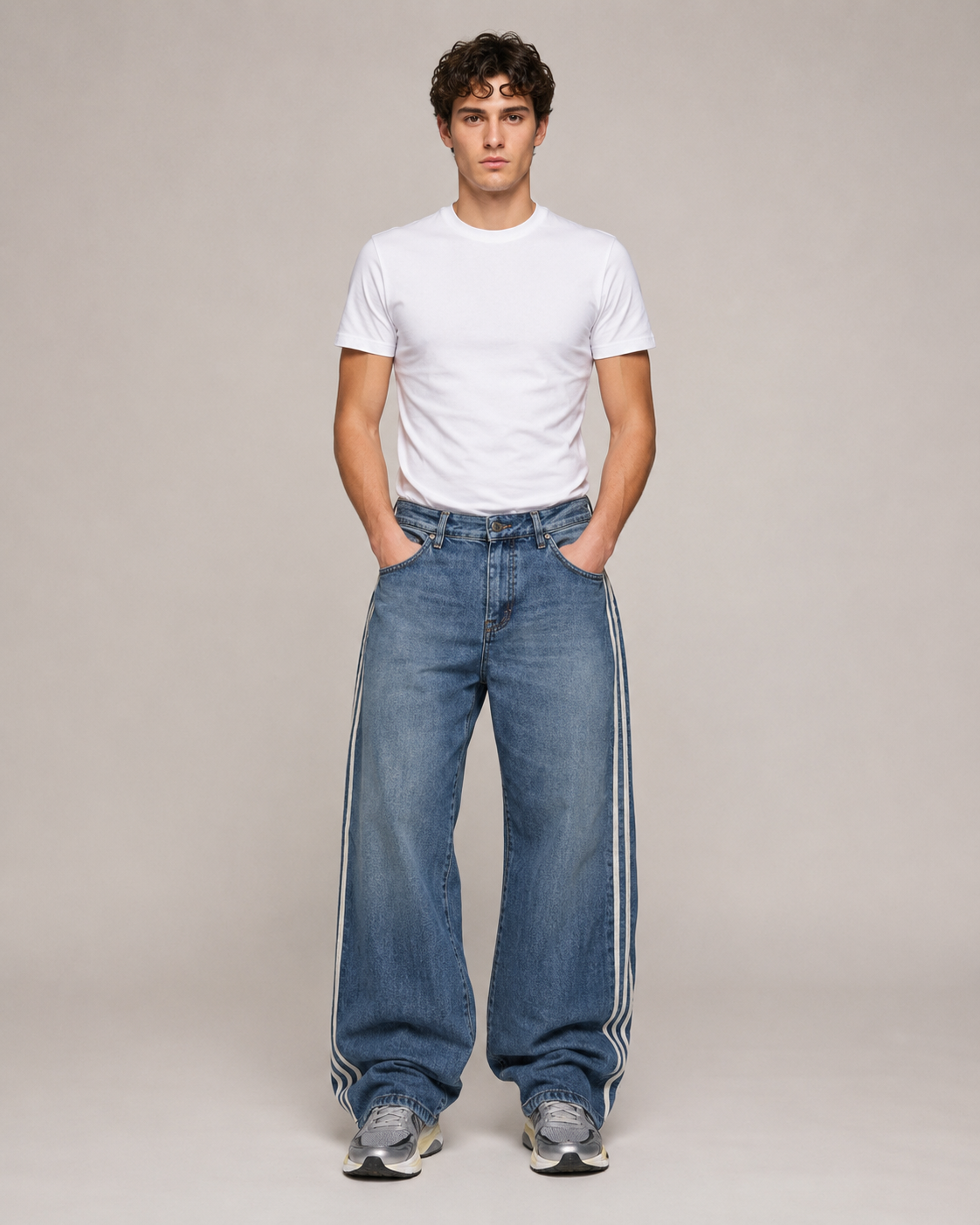 Men's Striped Loose Fit Wide Leg Denim Jeans – Baggy Relaxed Fit Casual Streetwear Skate Jeans