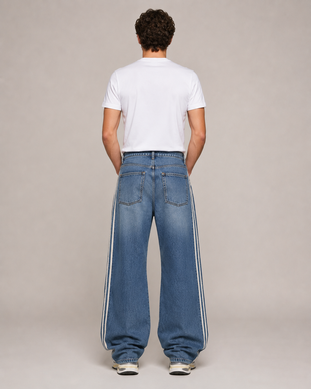 Men's Striped Loose Fit Wide Leg Denim Jeans – Baggy Relaxed Fit Casual Streetwear Skate Jeans
