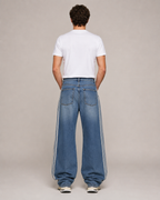 Men's Striped Loose Fit Wide Leg Denim Jeans – Baggy Relaxed Fit Casual Streetwear Skate Jeans