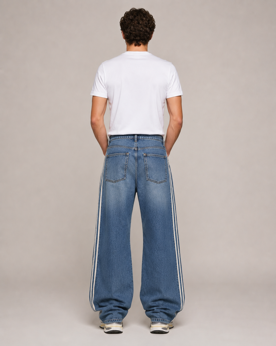 Men's Striped Loose Fit Wide Leg Denim Jeans – Baggy Relaxed Fit Casual Streetwear Skate Jeans