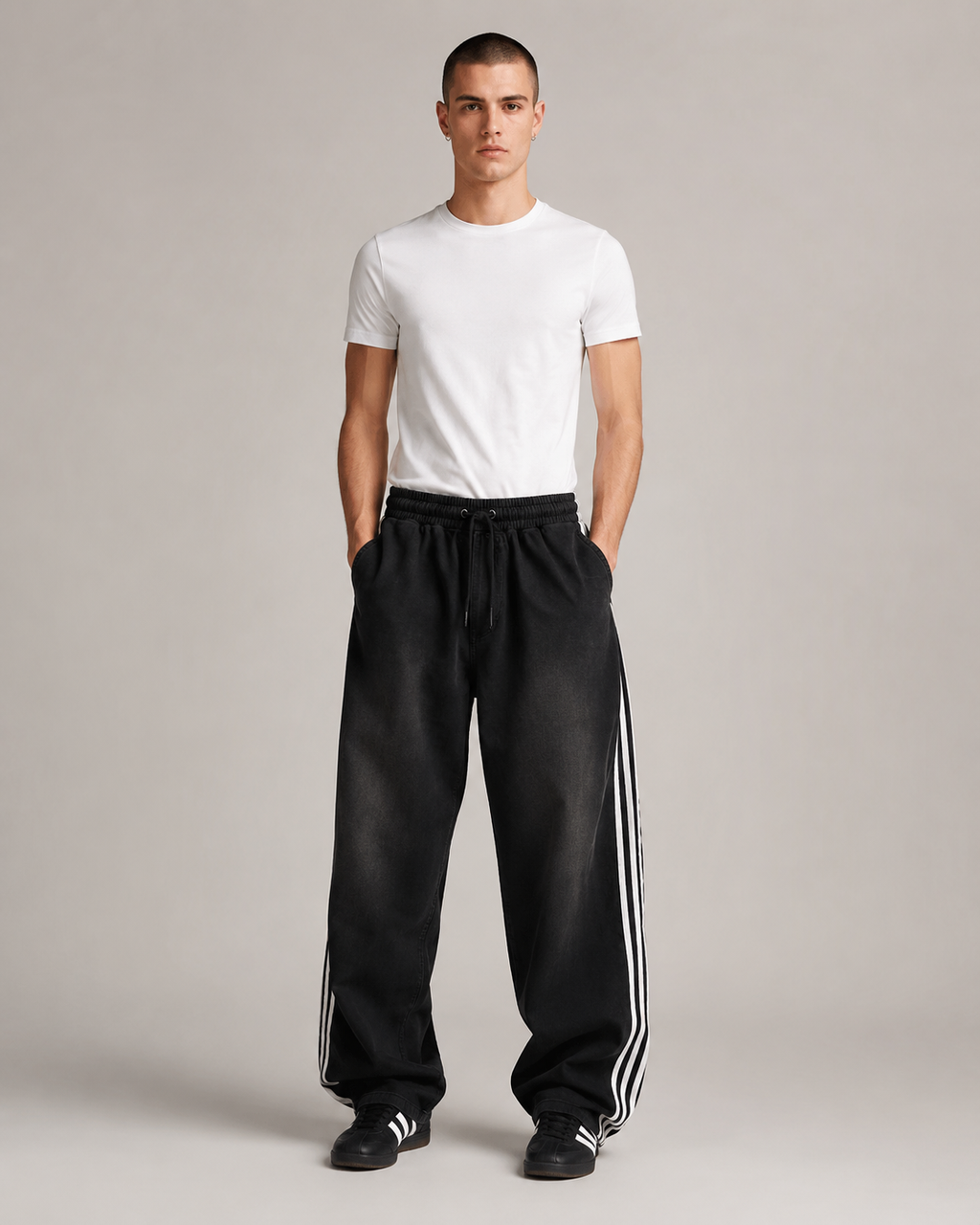 Men's Striped Loose Fit Wide Leg Denim Jeans – Baggy Relaxed Fit Casual Streetwear Skate Jeans