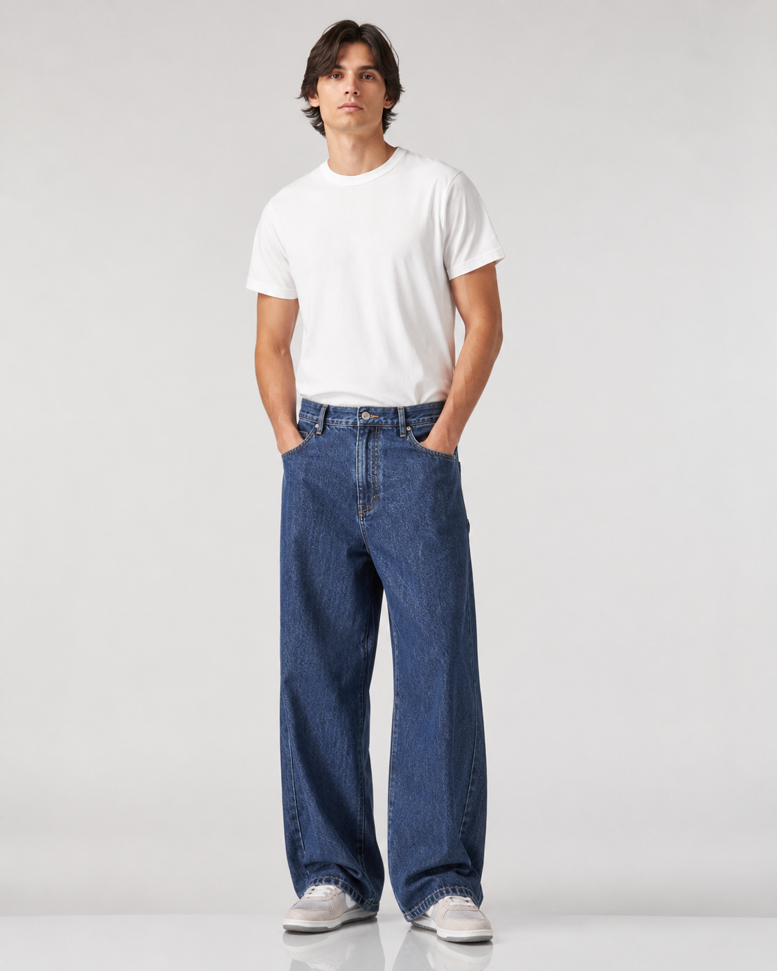 Men's Japanese Style Wide Leg Denim Jeans – Loose Fit Baggy Casual Streetwear Everyday Jeans