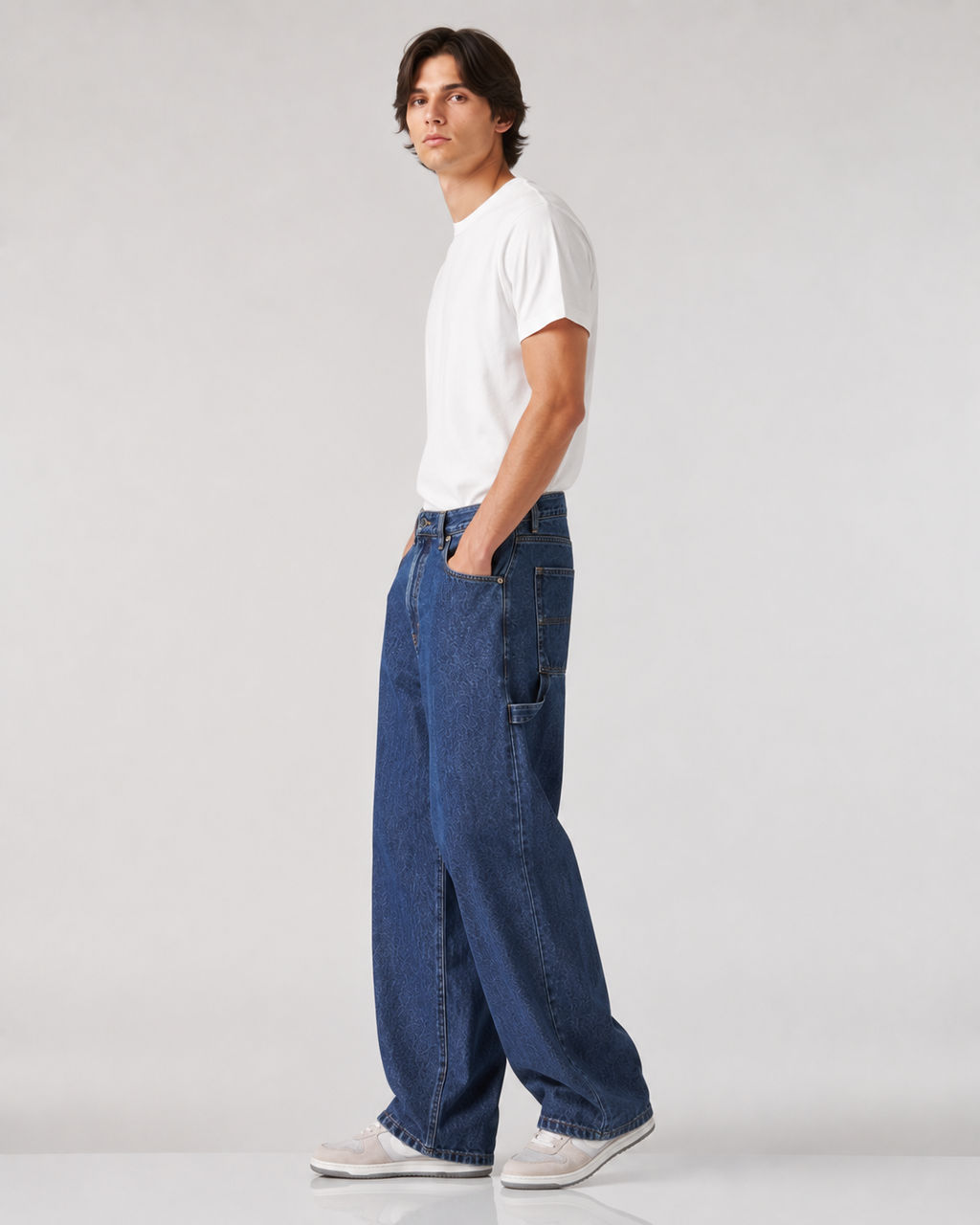 Men's Japanese Style Wide Leg Denim Jeans – Loose Fit Baggy Casual Streetwear Everyday Jeans