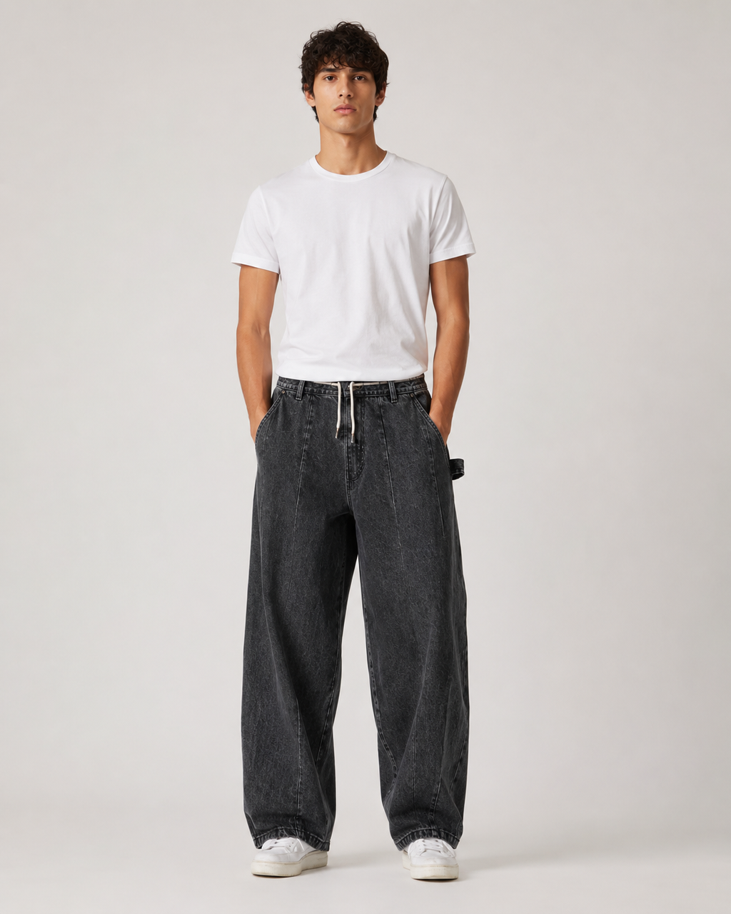 Men's Japanese Style Wide Leg Denim Jeans – Loose Fit Baggy Casual Streetwear Everyday Jeans