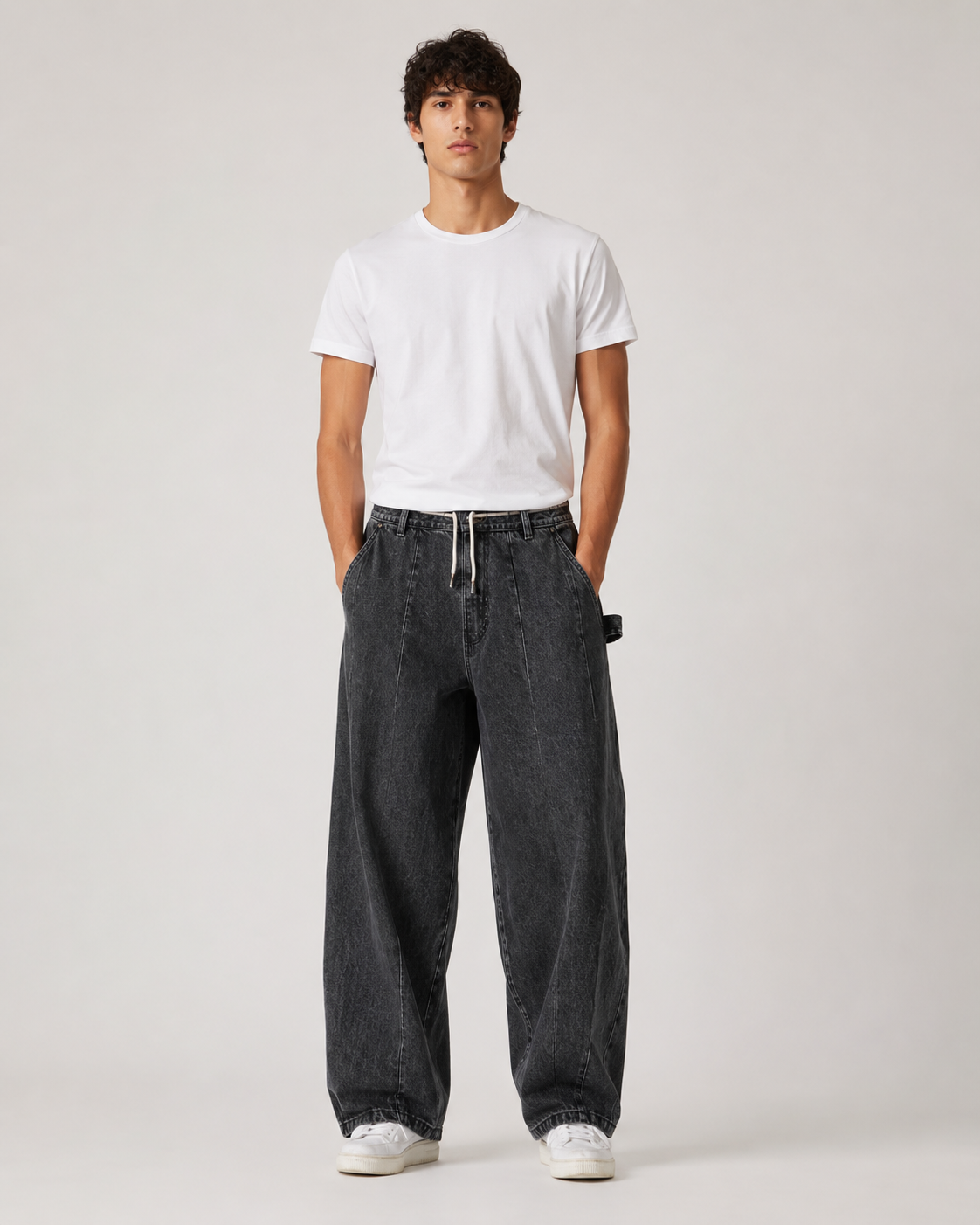 Men's Japanese Style Wide Leg Denim Jeans – Loose Fit Baggy Casual Streetwear Everyday Jeans