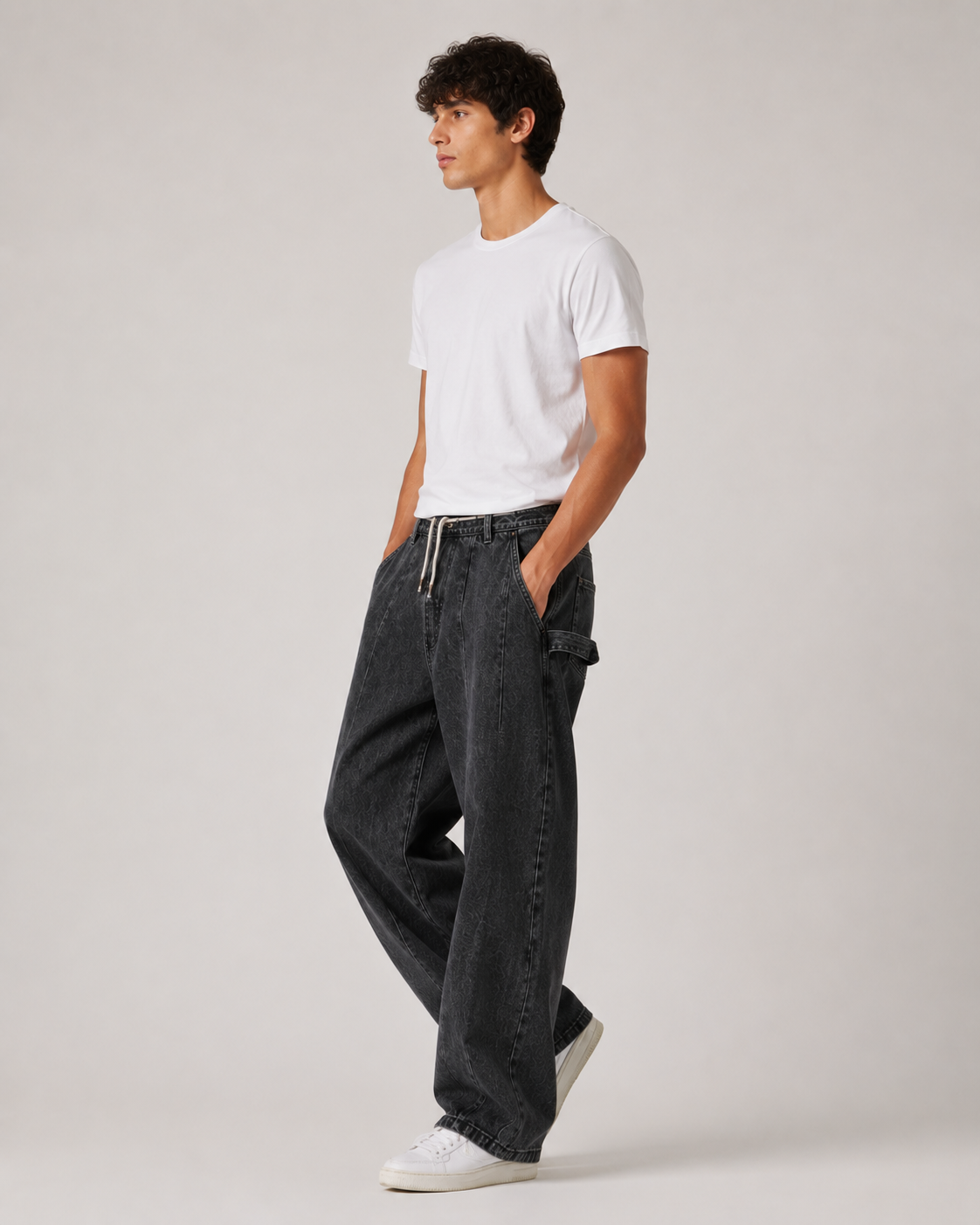 Men's Japanese Style Wide Leg Denim Jeans – Loose Fit Baggy Casual Streetwear Everyday Jeans