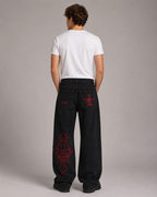 Men's Graphic Wide Leg Denim Jeans – Retro Print Loose Fit Baggy Streetwear Casual Jeans