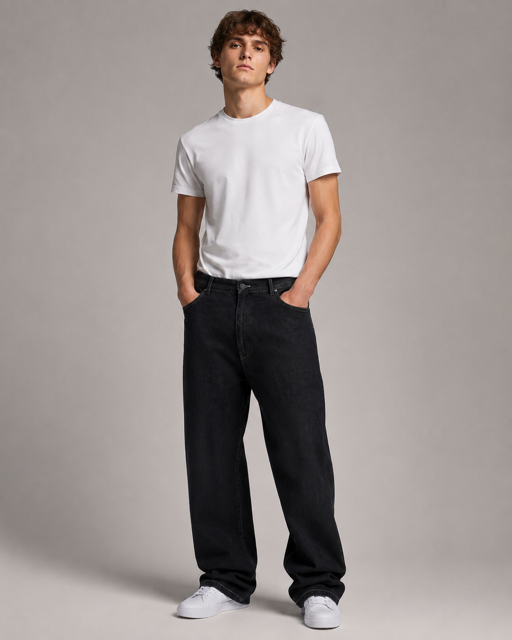 Men's Graphic Wide Leg Denim Jeans – Retro Print Loose Fit Baggy Streetwear Casual Jeans