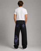 Men's Graphic Wide Leg Denim Jeans – Retro Print Loose Fit Baggy Streetwear Casual Jeans