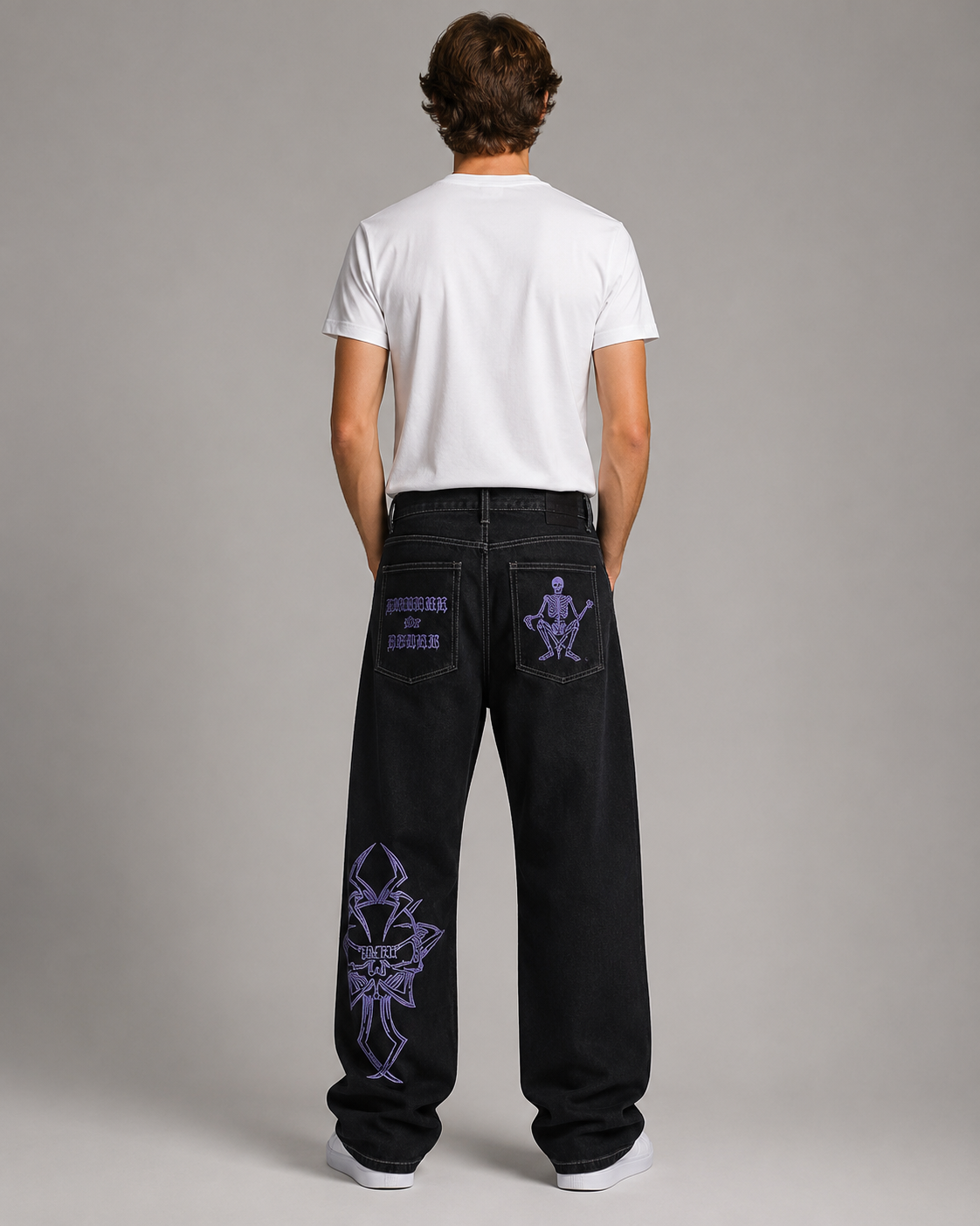 Men's Graphic Wide Leg Denim Jeans – Retro Print Loose Fit Baggy Streetwear Casual Jeans