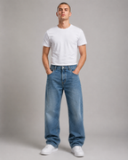 Men's Graphic Wide Leg Denim Jeans – Retro Print Loose Fit Baggy Streetwear Casual Jeans