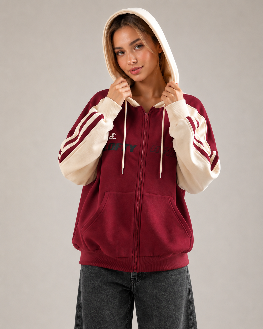 Women's Oversized Zip Up Hoodie – Color Block Fleece Hooded Sweatshirt Casual Streetwear Jacket