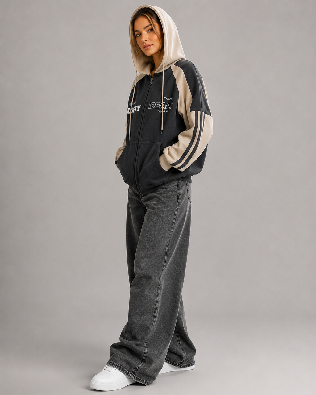 Women's Oversized Zip Up Hoodie – Color Block Fleece Hooded Sweatshirt Casual Streetwear Jacket