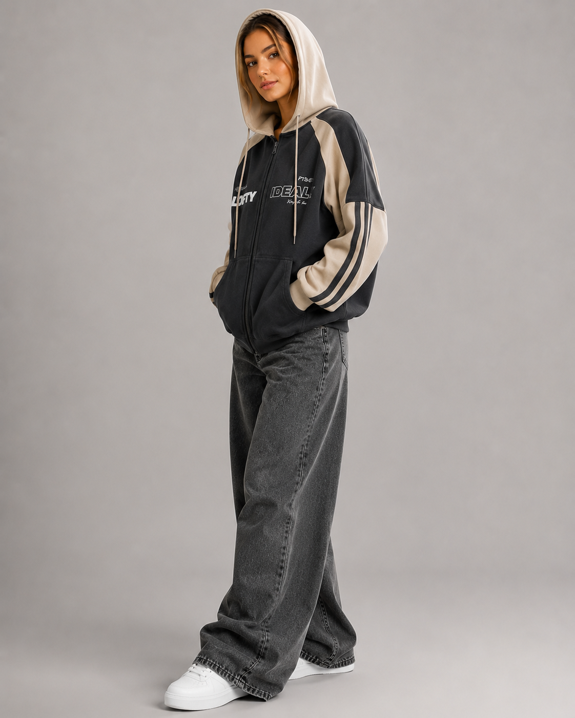 Women's Oversized Zip Up Hoodie – Color Block Fleece Hooded Sweatshirt Casual Streetwear Jacket
