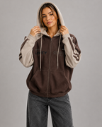Women's Oversized Zip Up Hoodie – Color Block Fleece Hooded Sweatshirt Casual Streetwear Jacket