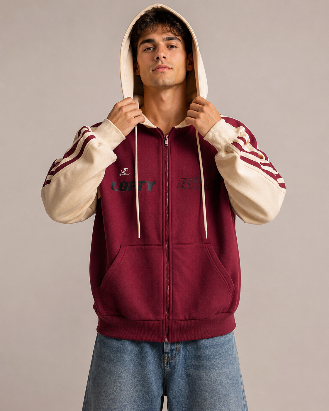 Men's Oversized Zip Up Hoodie – Color Block Hooded Sweatshirt Loose Fit Casual Streetwear Jacket