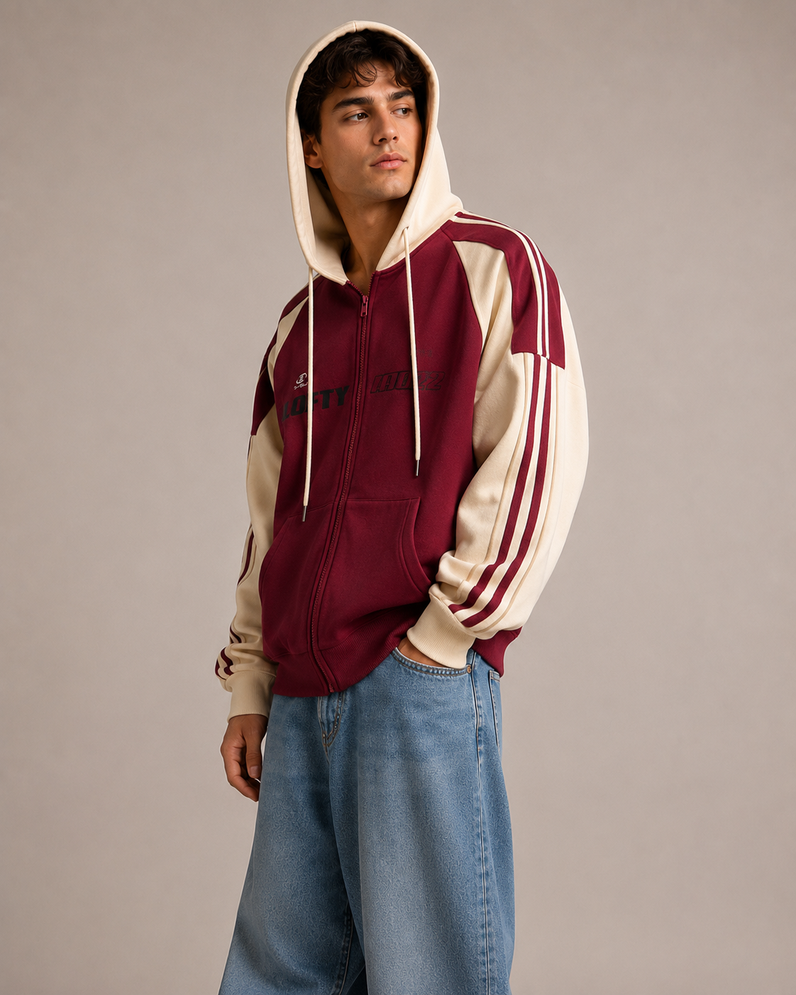 Men's Oversized Zip Up Hoodie – Color Block Hooded Sweatshirt Loose Fit Casual Streetwear Jacket