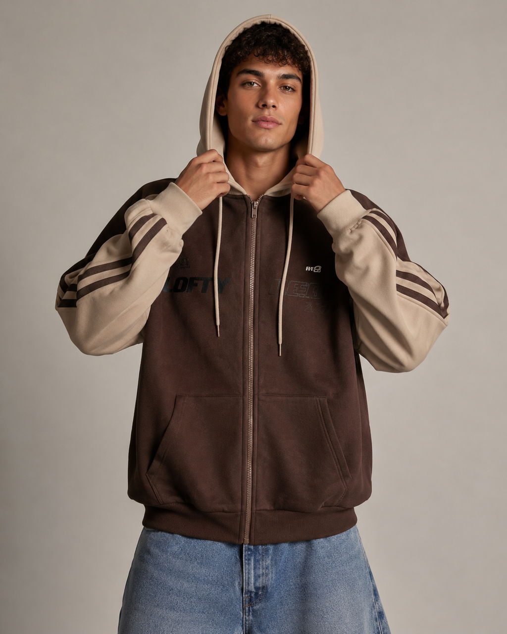 Men's Oversized Zip Up Hoodie – Color Block Hooded Sweatshirt Loose Fit Casual Streetwear Jacket