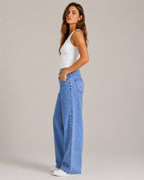 Women's High Waist Embroidered Wide Leg Denim Jeans – Relaxed Fit Floral Embroidery Casual Fashion Jeans