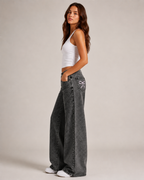 Women's High Waist Embroidered Wide Leg Denim Jeans – Relaxed Fit Floral Embroidery Casual Fashion Jeans
