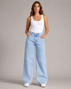 Women's High Waist Embroidered Wide Leg Denim Jeans – Relaxed Fit Floral Embroidery Casual Fashion Jeans