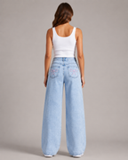 Women's High Waist Embroidered Wide Leg Denim Jeans – Relaxed Fit Floral Embroidery Casual Fashion Jeans