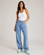 Women's Low Rise Wide Leg Denim Jeans – Relaxed Fit Vintage Wash Baggy Casual Streetwear Jeans