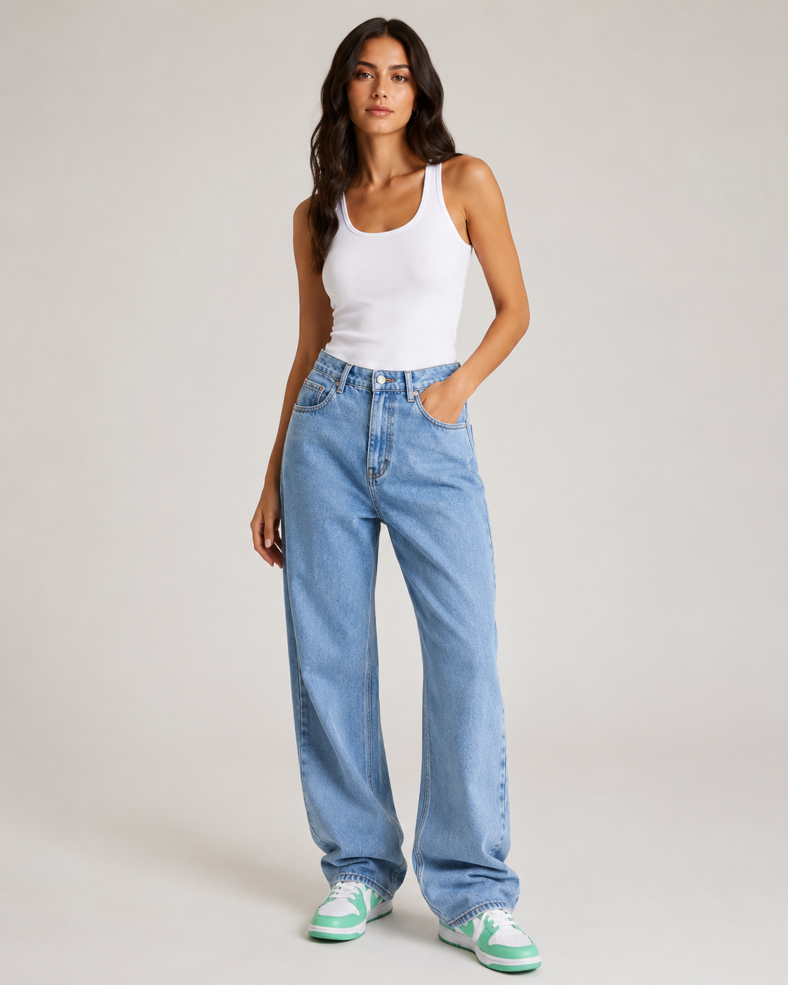 Women's Low Rise Wide Leg Denim Jeans – Relaxed Fit Vintage Wash Baggy Casual Streetwear Jeans