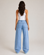 Women's Low Rise Wide Leg Denim Jeans – Relaxed Fit Vintage Wash Baggy Casual Streetwear Jeans