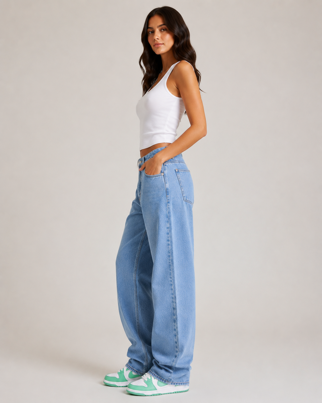 Women's Low Rise Wide Leg Denim Jeans – Relaxed Fit Vintage Wash Baggy Casual Streetwear Jeans