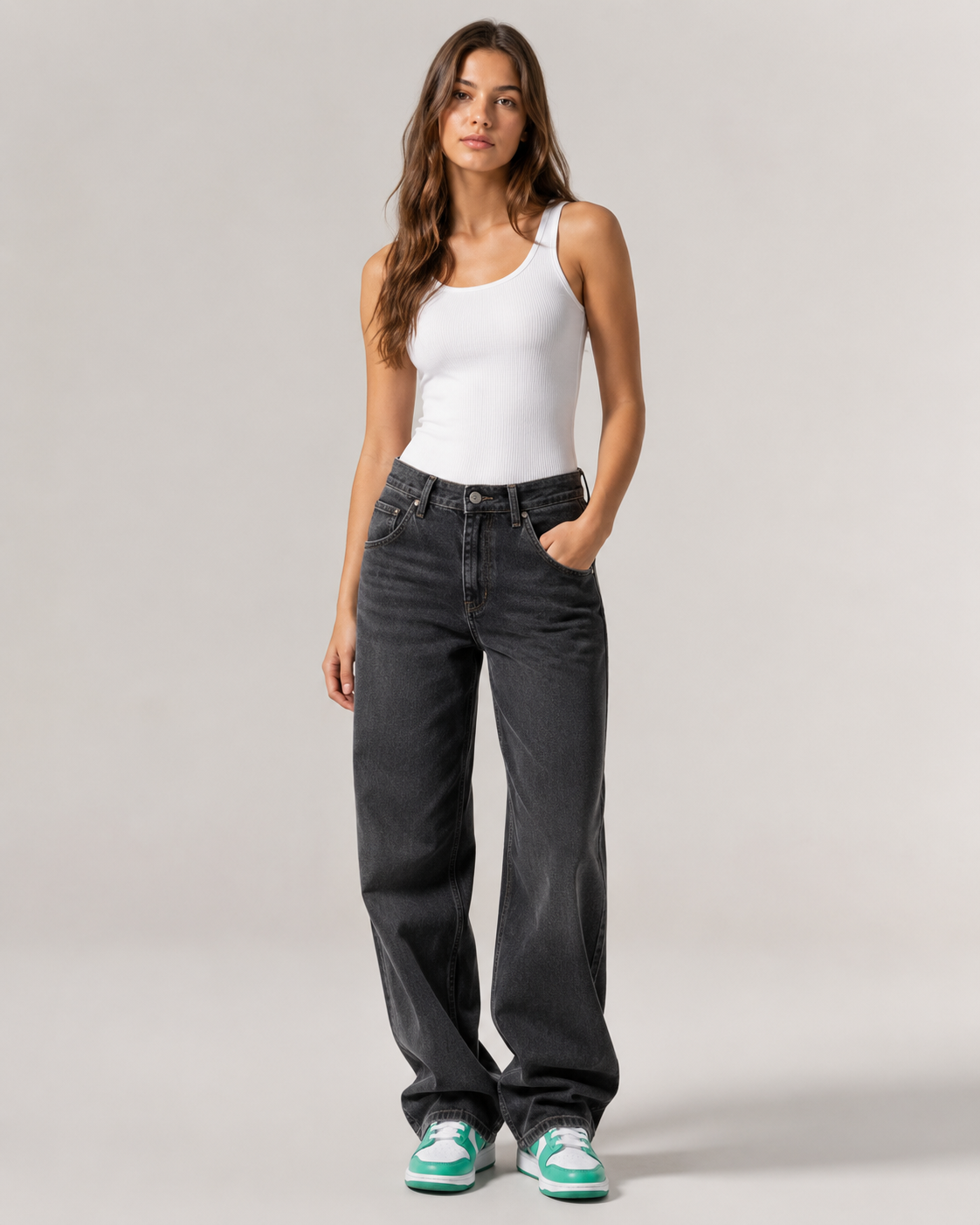 Women's Low Rise Wide Leg Denim Jeans – Relaxed Fit Vintage Wash Baggy Casual Streetwear Jeans