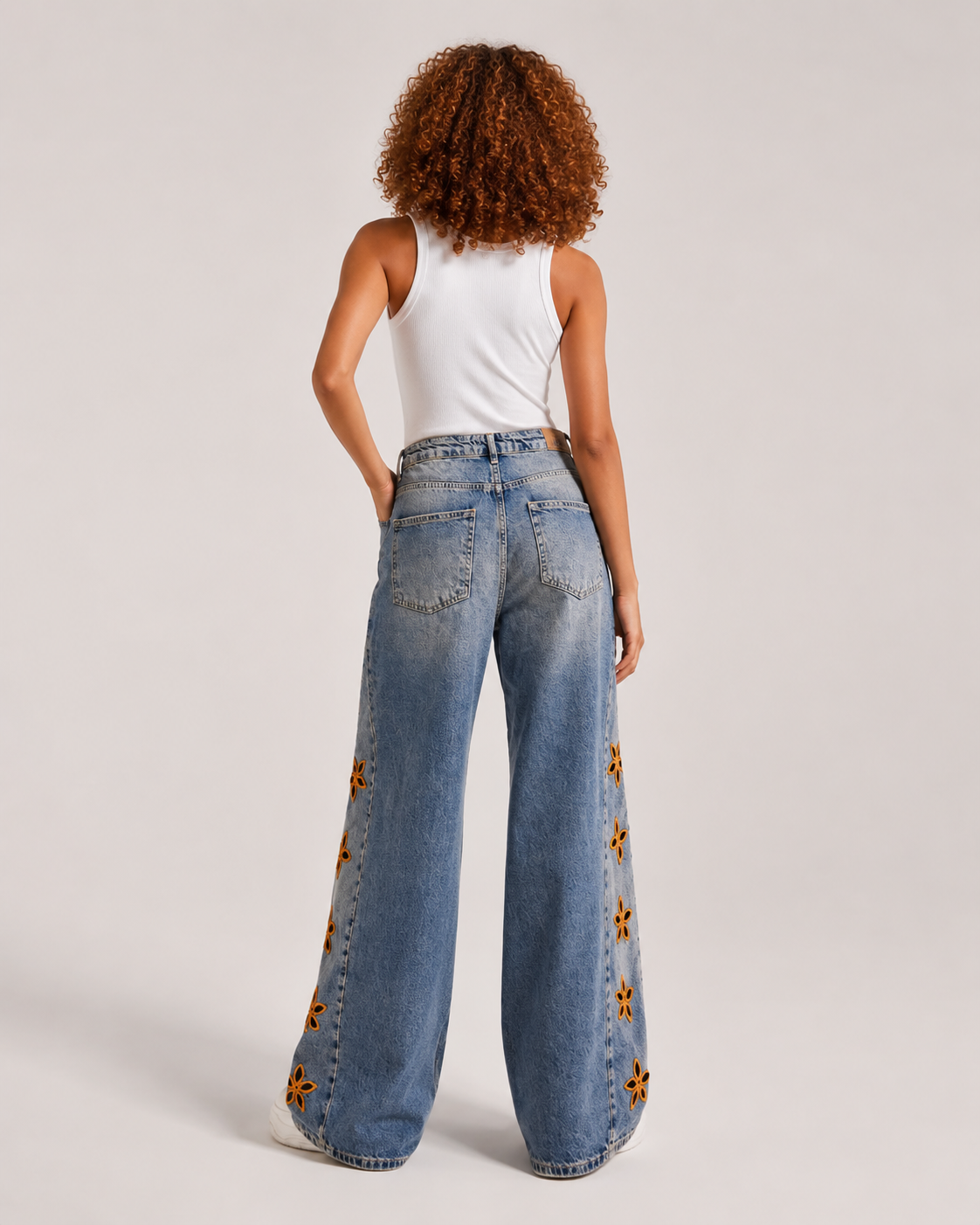 Women's Star Print Wide Leg Denim Jeans – High Waist Relaxed Fit Graphic Casual Streetwear Jeans